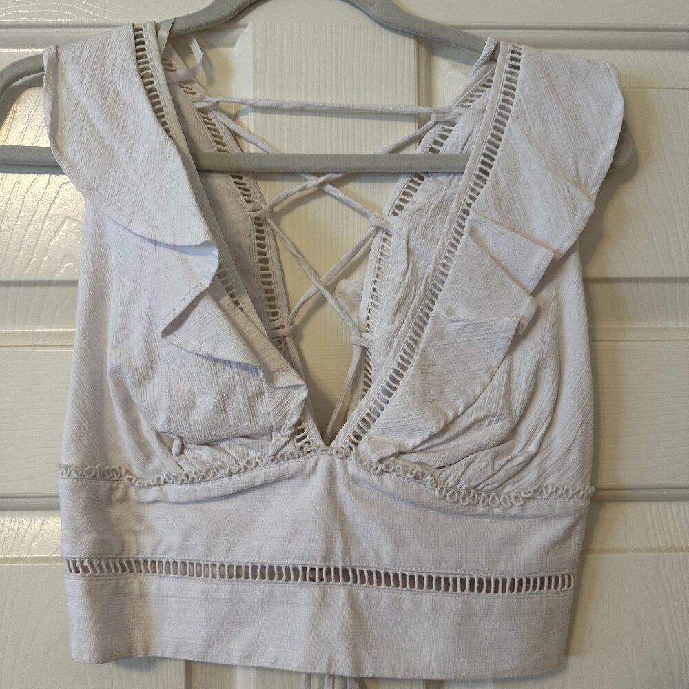 Free People Crop Lace up Top, S, White